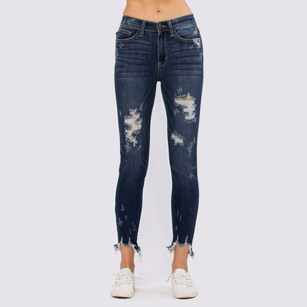 Judy Blue Womens Jeans 11 30 Stretch Chewed Hem Festival Boho Distressed Skinny - Picture 3 of 16